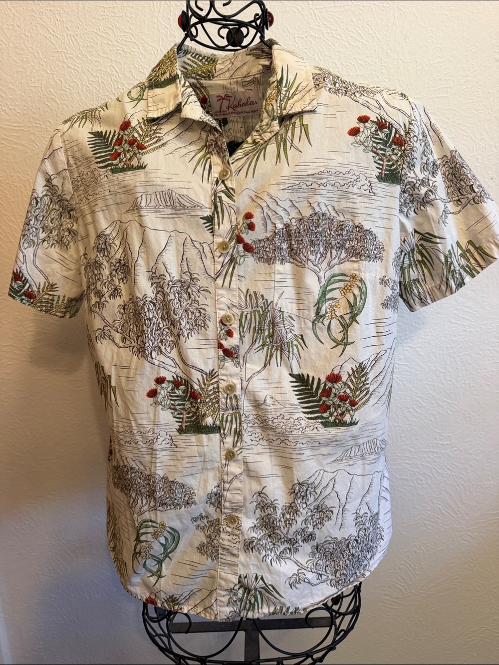 🌴🌴🌴BOGOHO🌴🌴🌴Kahala Men's Off White Tropical Print Short-Sleeve Shirt-Large